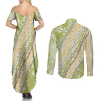 Green Palaka Hawaii Leis Couples Matching Summer Maxi Dress and Long Sleeve Button Shirt Hawaiian-plaid Elegant Tropical Vibes LT14 - Polynesian Pride