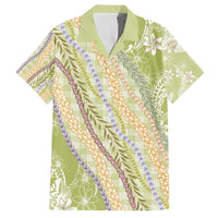Green Palaka Hawaii Leis Family Matching Off The Shoulder Long Sleeve Dress and Hawaiian Shirt Hawaiian-plaid Elegant Tropical Vibes - Polynesian Pride