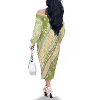 Green Palaka Hawaii Leis Family Matching Off The Shoulder Long Sleeve Dress and Hawaiian Shirt Hawaiian-plaid Elegant Tropical Vibes - Polynesian Pride
