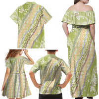 Green Palaka Hawaii Leis Family Matching Off Shoulder Maxi Dress and Hawaiian Shirt Hawaiian-plaid Elegant Tropical Vibes - Polynesian Pride