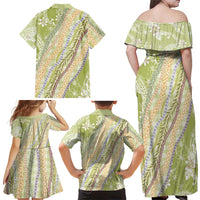 Green Palaka Hawaii Leis Family Matching Off Shoulder Maxi Dress and Hawaiian Shirt Hawaiian-plaid Elegant Tropical Vibes - Polynesian Pride