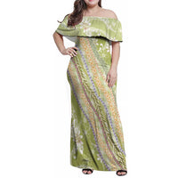 Green Palaka Hawaii Leis Family Matching Off Shoulder Maxi Dress and Hawaiian Shirt Hawaiian-plaid Elegant Tropical Vibes - Polynesian Pride