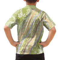 Green Palaka Hawaii Leis Family Matching Off Shoulder Short Dress and Hawaiian Shirt Hawaiian-plaid Elegant Tropical Vibes - Polynesian Pride