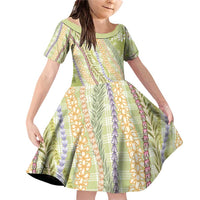 Green Palaka Hawaii Leis Family Matching Off Shoulder Short Dress and Hawaiian Shirt Hawaiian-plaid Elegant Tropical Vibes - Polynesian Pride