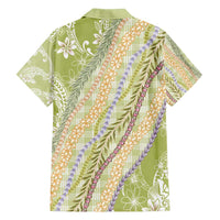 Green Palaka Hawaii Leis Family Matching Off Shoulder Short Dress and Hawaiian Shirt Hawaiian-plaid Elegant Tropical Vibes - Polynesian Pride