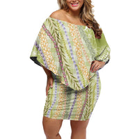 Green Palaka Hawaii Leis Family Matching Off Shoulder Short Dress and Hawaiian Shirt Hawaiian-plaid Elegant Tropical Vibes - Polynesian Pride