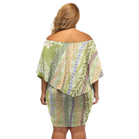 Green Palaka Hawaii Leis Family Matching Off Shoulder Short Dress and Hawaiian Shirt Hawaiian-plaid Elegant Tropical Vibes - Polynesian Pride