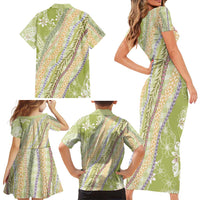 Green Palaka Hawaii Leis Family Matching Short Sleeve Bodycon Dress and Hawaiian Shirt Hawaiian-plaid Elegant Tropical Vibes - Polynesian Pride