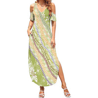 Green Palaka Hawaii Leis Family Matching Summer Maxi Dress and Hawaiian Shirt Hawaiian-plaid Elegant Tropical Vibes - Polynesian Pride