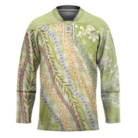 Green Palaka Hawaii Leis Hockey Jersey Hawaiian-plaid Elegant Tropical Vibes - Polynesian Pride