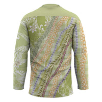 Green Palaka Hawaii Leis Hockey Jersey Hawaiian-plaid Elegant Tropical Vibes - Polynesian Pride