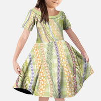 Green Palaka Hawaii Leis Kid Short Sleeve Dress Hawaiian-plaid Elegant Tropical Vibes - Polynesian Pride