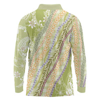 Green Palaka Hawaii Leis Long Sleeve Polo Shirt Hawaiian-plaid Elegant Tropical Vibes - Polynesian Pride