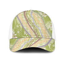Green Palaka Hawaii Leis Mesh Trucker Cap Hawaiian-plaid Elegant Tropical Vibes LT14 One Size White Green - Polynesian Pride