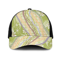 Green Palaka Hawaii Leis Mesh Trucker Cap Hawaiian-plaid Elegant Tropical Vibes LT14 One Size Black Green - Polynesian Pride