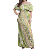 Green Palaka Hawaii Leis Off Shoulder Maxi Dress Hawaiian-plaid Elegant Tropical Vibes - Polynesian Pride