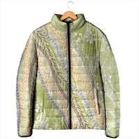 Green Palaka Hawaii Leis Padded Jacket Hawaiian-plaid Elegant Tropical Vibes - Polynesian Pride