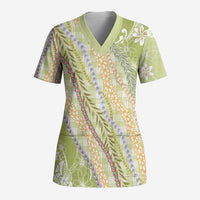 Green Palaka Hawaii Leis Scrub Top Hawaiian-plaid Elegant Tropical Vibes - Polynesian Pride