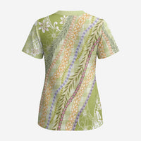 Green Palaka Hawaii Leis Scrub Top Hawaiian-plaid Elegant Tropical Vibes - Polynesian Pride