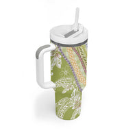 Green Palaka Hawaii Leis Tumbler With Handle Hawaiian-plaid Elegant Tropical Vibes - Polynesian Pride