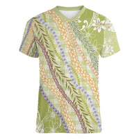 Green Palaka Hawaii Leis Women V-Neck T-Shirt Hawaiian-plaid Elegant Tropical Vibes - Polynesian Pride