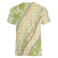 Green Palaka Hawaii Leis Women V-Neck T-Shirt Hawaiian-plaid Elegant Tropical Vibes LT14 - Polynesian Pride