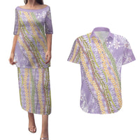 Purple Palaka Hawaii Leis Couples Matching Puletasi and Hawaiian Shirt Hawaiian-plaid Elegant Tropical Vibes LT14 Purple - Polynesian Pride
