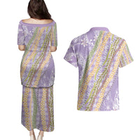 Purple Palaka Hawaii Leis Couples Matching Puletasi and Hawaiian Shirt Hawaiian-plaid Elegant Tropical Vibes LT14 - Polynesian Pride