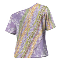 Purple Palaka Hawaii Leis Cross Shoulder Shirt Hawaiian-plaid Elegant Tropical Vibes LT14 - Polynesian Pride