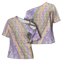 Purple Palaka Hawaii Leis Cross Shoulder Shirt Hawaiian-plaid Elegant Tropical Vibes LT14 - Polynesian Pride