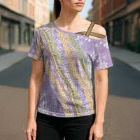 Purple Palaka Hawaii Leis Cross Shoulder Shirt Hawaiian-plaid Elegant Tropical Vibes LT14 - Polynesian Pride