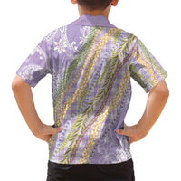 Purple Palaka Hawaii Leis Family Matching Long Sleeve Bodycon Dress and Hawaiian Shirt Hawaiian-plaid Elegant Tropical Vibes - Polynesian Pride