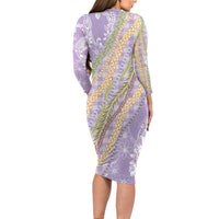 Purple Palaka Hawaii Leis Family Matching Long Sleeve Bodycon Dress and Hawaiian Shirt Hawaiian-plaid Elegant Tropical Vibes - Polynesian Pride