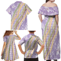 Purple Palaka Hawaii Leis Family Matching Off Shoulder Maxi Dress and Hawaiian Shirt Hawaiian-plaid Elegant Tropical Vibes - Polynesian Pride