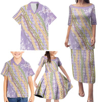 Purple Palaka Hawaii Leis Family Matching Puletasi and Hawaiian Shirt Hawaiian-plaid Elegant Tropical Vibes - Polynesian Pride