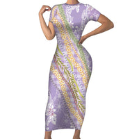 Purple Palaka Hawaii Leis Family Matching Short Sleeve Bodycon Dress and Hawaiian Shirt Hawaiian-plaid Elegant Tropical Vibes - Polynesian Pride