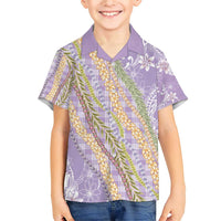 Purple Palaka Hawaii Leis Family Matching Short Sleeve Bodycon Dress and Hawaiian Shirt Hawaiian-plaid Elegant Tropical Vibes - Polynesian Pride