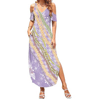 Purple Palaka Hawaii Leis Family Matching Summer Maxi Dress and Hawaiian Shirt Hawaiian-plaid Elegant Tropical Vibes - Polynesian Pride