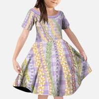 Purple Palaka Hawaii Leis Kid Short Sleeve Dress Hawaiian-plaid Elegant Tropical Vibes LT14 KID Purple - Polynesian Pride