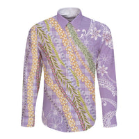 Purple Palaka Hawaii Leis Long Sleeve Button Shirt Hawaiian-plaid Elegant Tropical Vibes - Polynesian Pride