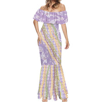 Purple Palaka Hawaii Leis Mermaid Dress Hawaiian-plaid Elegant Tropical Vibes - Polynesian Pride