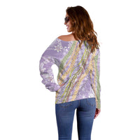 Purple Palaka Hawaii Leis Off Shoulder Sweater Hawaiian-plaid Elegant Tropical Vibes - Polynesian Pride