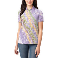 Purple Palaka Hawaii Leis Women Polo Shirt Hawaiian-plaid Elegant Tropical Vibes - Polynesian Pride