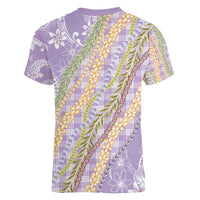 Purple Palaka Hawaii Leis Women V-Neck T-Shirt Hawaiian-plaid Elegant Tropical Vibes LT14 - Polynesian Pride
