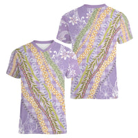 Purple Palaka Hawaii Leis Women V-Neck T-Shirt Hawaiian-plaid Elegant Tropical Vibes LT14 - Polynesian Pride