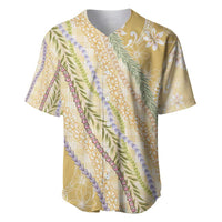 Yellow Palaka Hawaii Leis Baseball Jersey Hawaiian-plaid Elegant Tropical Vibes - Polynesian Pride