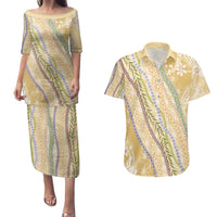 Yellow Palaka Hawaii Leis Couples Matching Puletasi and Hawaiian Shirt Hawaiian-plaid Elegant Tropical Vibes LT14 Yellow - Polynesian Pride
