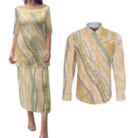 Yellow Palaka Hawaii Leis Couples Matching Puletasi and Long Sleeve Button Shirt Hawaiian-plaid Elegant Tropical Vibes LT14 Yellow - Polynesian Pride