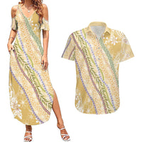 Yellow Palaka Hawaii Leis Couples Matching Summer Maxi Dress and Hawaiian Shirt Hawaiian-plaid Elegant Tropical Vibes - Polynesian Pride