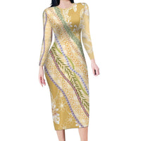 Yellow Palaka Hawaii Leis Family Matching Long Sleeve Bodycon Dress and Hawaiian Shirt Hawaiian-plaid Elegant Tropical Vibes - Polynesian Pride